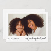 Carte Minimaliste Élégant Photo en Noir Demoiselle d'Hon (Devant / Derrière)