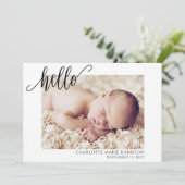 Carte minimaliste Hello Baby Faire-part de naissan (Debout devant)