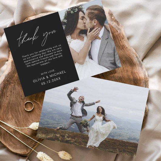 Carte minimaliste photo Mariage noir