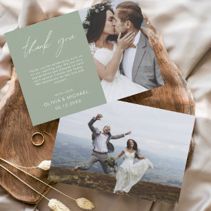 Carte minimaliste photo Mariage vert Sage Merci