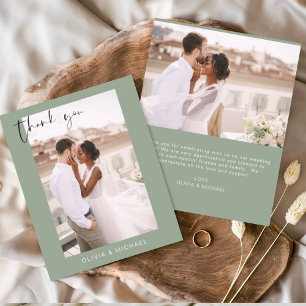 Carte minimaliste photo Mariage vert Sage Merci