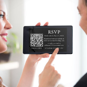 Carte Minimaliste simple Mariage noir QR RSVP