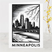 Carte Minneapolis Minnesota Skyline Noir Blanc Gravure s (Fleur jaune)
