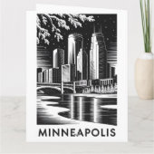 Carte Minneapolis Minnesota Skyline Noir Blanc Gravure s (Dos)