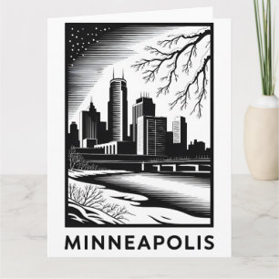 Carte Minneapolis Minnesota Skyline Noir Blanc Gravure s