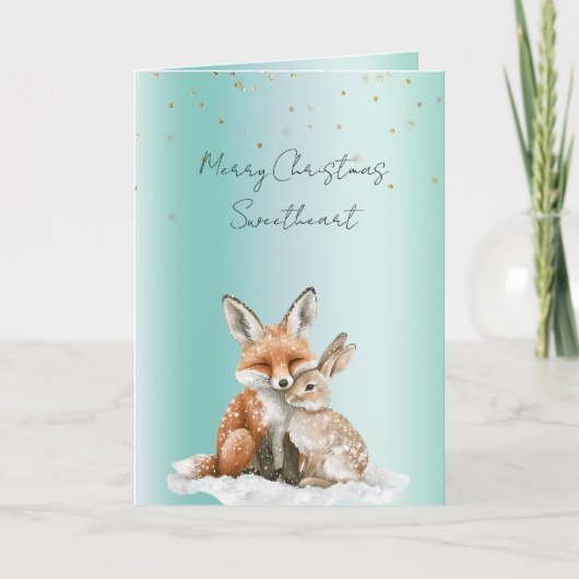 Carte Mint Fox Bunny Love Glitter Sweetheart Christmas (Devant)