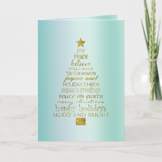 Carte Mint Gold Inspirational Christmas Tree Peace Joy (Devant)
