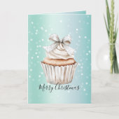 Carte Mint White Bokeh Dots Bow Cupcake Christmas (Devant)