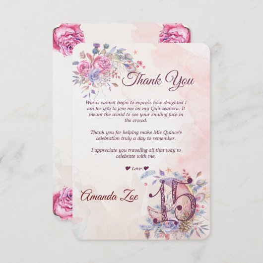 Carte Mis 15 Merci Note (Devant / Derrière)