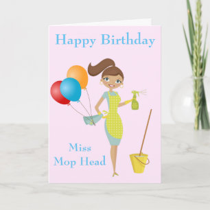 Carte Miss Mop Head Cute Funny Cleanday Card