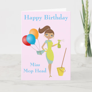 Carte Miss Mop Head Cute Funny Cleanday Card