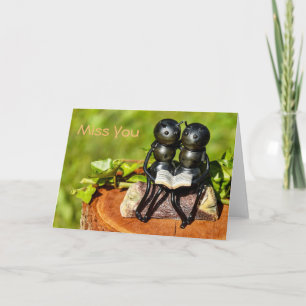 Carte "Miss You" avec deux jolies fourmis lisant u