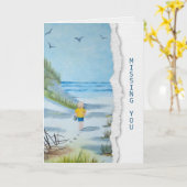 Carte Miss You enfant sur l'aquarelle de plage (Fleur jaune)