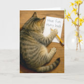 Carte Miss You Tabby Cat With Note (Fleur jaune)