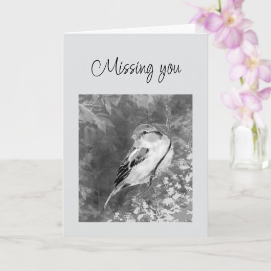 Carte Missing you Watercolor Sparrow Bird in Forest (Orchidée)