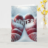 Carte Mittens rouges d'hiver avec des flocons de neige (Fleur jaune)