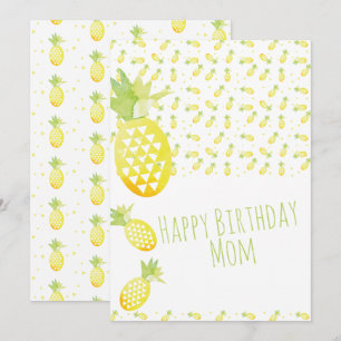 Carte Mix de motif aquarelle ananas d'été Anniversaire