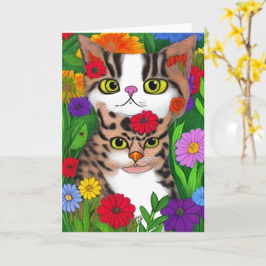 Carte Mlle | Chat Whimsical d'amitié (Fleur jaune)