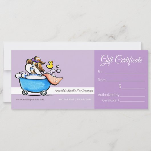 Carte Mobile Pet Groomer Shih Tzu Purp Certificat cadeau (Devant)
