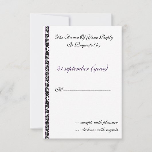 carte mod damask violet rsvp standard 3,5 x 5 (Dos)