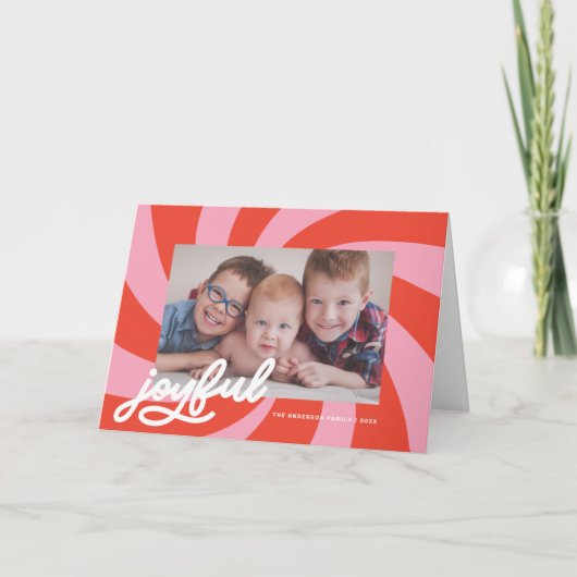Carte Mod Wavy Retro Noël Rouge rose Vacances photo (Devant)
