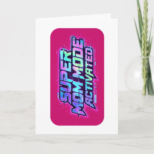 Carte Mode Super Maman Activé Texte Rétro Glitch (Devant)