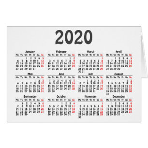 Carte modèle calendrier 2020