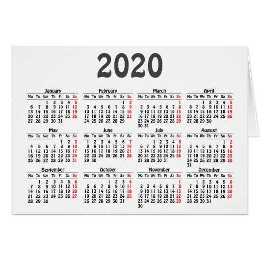 Carte modèle calendrier 2020 (Devant Horizontal)