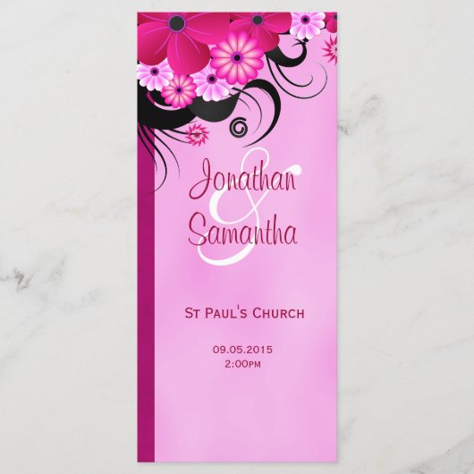Carte Modèle du programme de mariage floral Fuchsi (Devant)