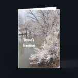 Carte Modèle Joyeuses Fêtes Winter Pond<br><div class="desc">Etang d'hiver gelé avec soleil matinal pâle fournit un cadre subtil pour ce salut de vacances classique. Utilisez les champs de modèle faciles pour customiser pour vous-même,  votre famille ou votre entreprise.</div>