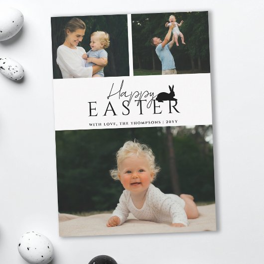 Carte Modern 3 Photo Template And Bunny Minimal Easter