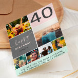 Carte Modern 40th birthday pink 6 photo collage grid<br><div class="desc">Modern simple 40th birthday pink 6 Phocollage grid with pastel blush pink and gray editable colors and moderne typography.</div>