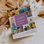 Carte Modern birthday purple 10 photo collage grid<br><div class="desc">Modern simple birthday purple 10 photo collage grid with editable colors and modern typography.</div>