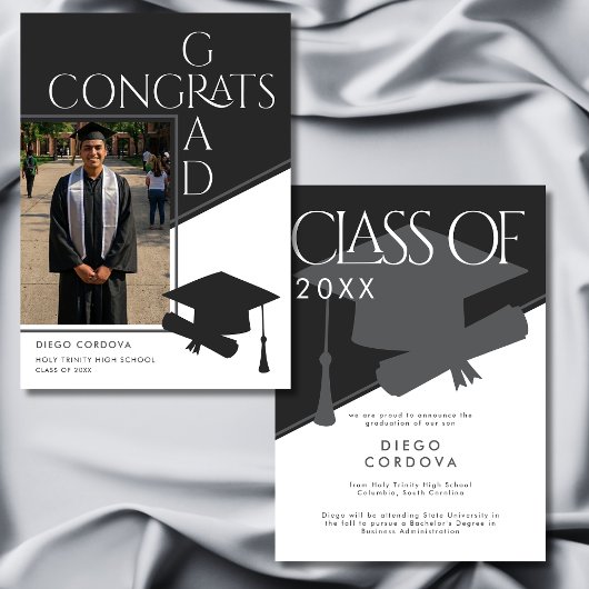 Carte Modern Black White Geometric Photo Graduation