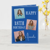 Carte Modern Blue 3 Photo Collage 18e anniversaire (Fleur jaune)