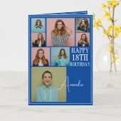 Carte Modern Blue 8 Photo Collage 18e anniversaire (Fleur jaune)