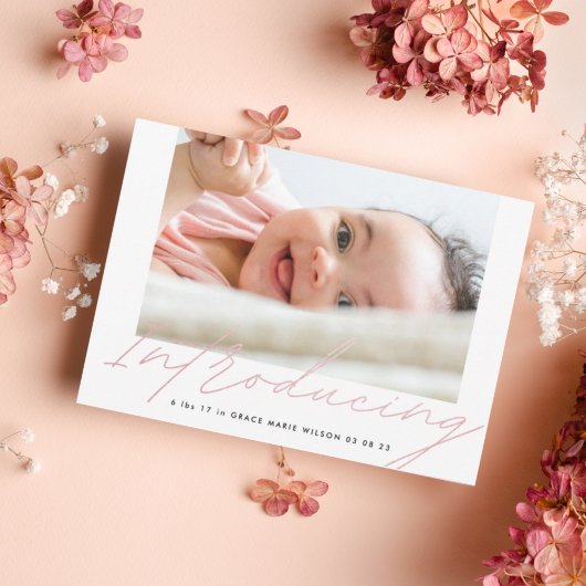 Carte Modern Blush Introducing Hand Written Photo Baby