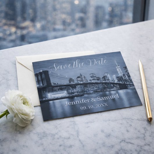 Carte Modern Brooklyn Bridge NYC Navy Blue Cityscape