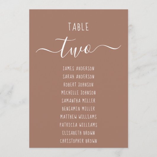 Carte Modern Brown with White Script Seating Chart Card (Devant)