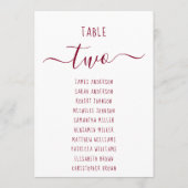 Carte Modern Burgundy Script White Seating Chart Card (Dos)
