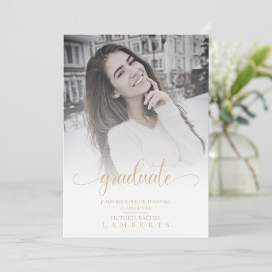 Carte Modern Chic Gold Typography Script Graduate School (Debout devant)