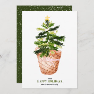 Carte Modern Christmas tree watercolor bow illustration
