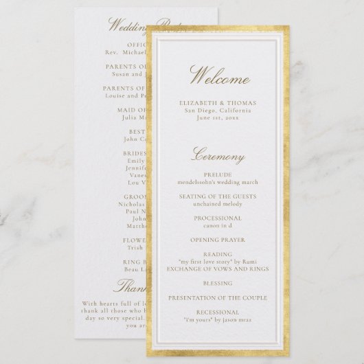Carte Modern Classic Pearl Gold Formal Wedding Program (Devant / Derrière)