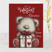 Carte Modern Cute Bear Happy Valentines Day Custom Name  (Fleur jaune)