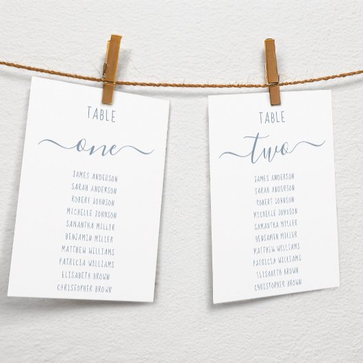 Carte Modern Dusty Blue Script White Seating Chart Card