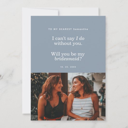 Carte Modern Dusty Blue Will You Be My Bridesmaid (Devant)
