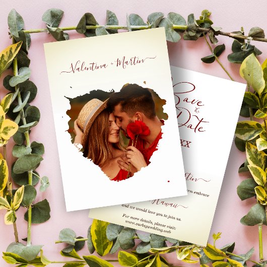 Carte Modern Eternal Love Brustroke Photo Heart Wedding