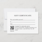 CARTE MODERN FLOWER BUSINESS QR CODE GIFT CERTIFICATE  (Dos)