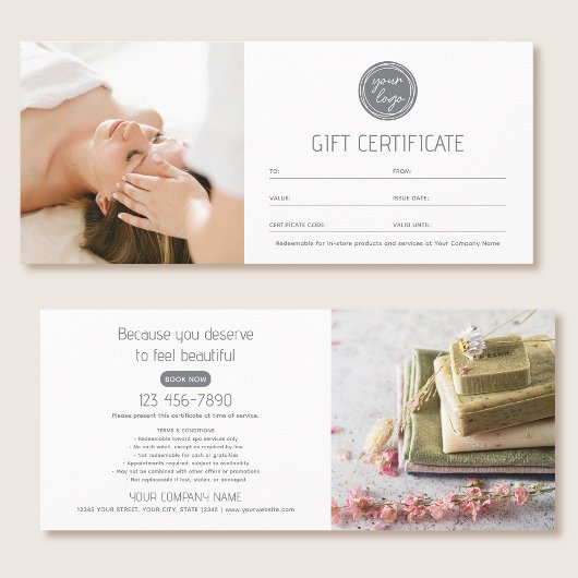 Carte Modern Gift Certificate Custom Photos Logo Card
