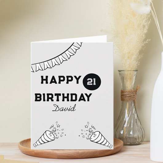 Carte Modern Grey & Black Joyeux 21e anniversaire